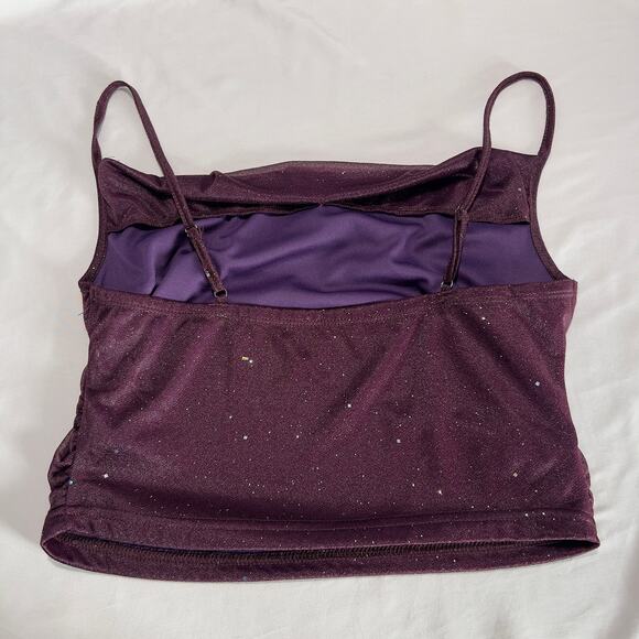 ✨CIDER Women’s Cowl Neck Sparkle CropTop L Purple Shimmer Sleeveless Party Cami - Picture 5 of 6